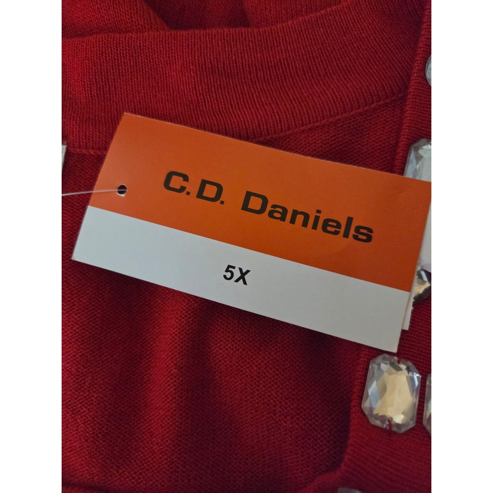 Women's 5X C.D. Daniels lightweight sweater Red rhinestone gems 3/4 sleeve NWT - Picture 6 of 9